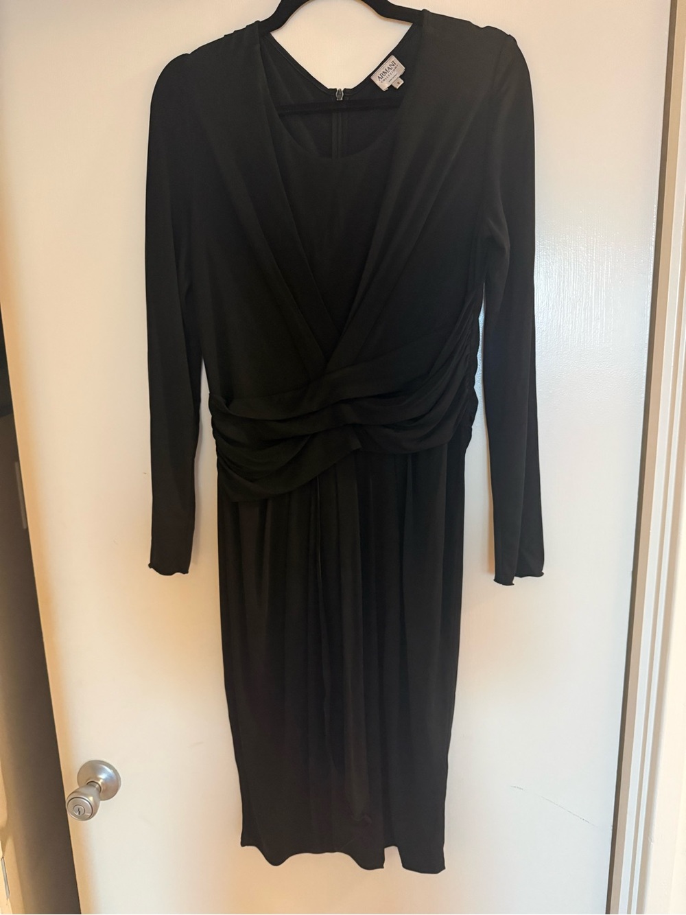 Armani Collezioni Black Long-Sleeve Draped Waist Dress